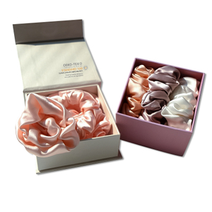 Skinny Medium Large Oversize Silk Scrunchies Hair Tie Elastic Band Customize Pattern Silk Scrunchie With Box