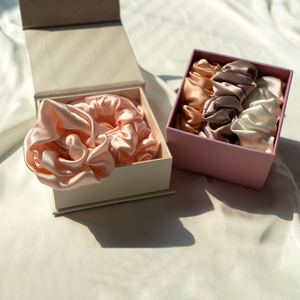 Grade 22 Momme Pure Silk Skinny Scrunchies Gift Set 100% Mulberry Silk Scrunchie